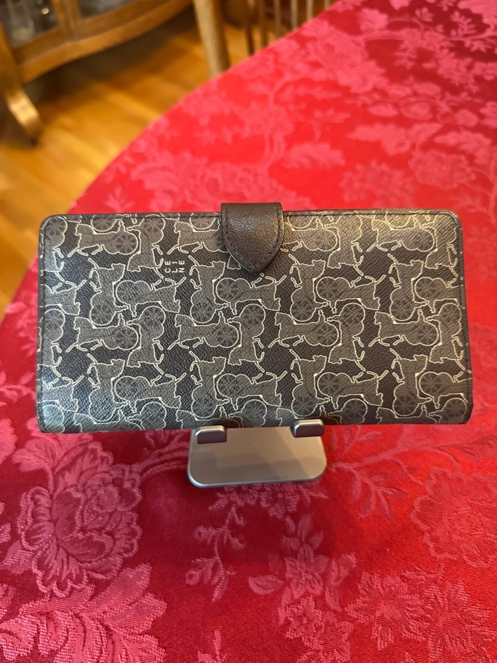 Celine Black Leather Horse & Carriage Print Long Snap Wallet